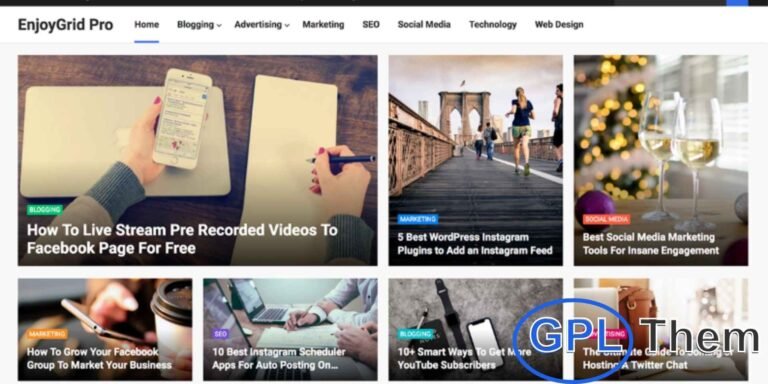 WP Enjoy – EnjoyGrid Pro WordPress Theme EnjoyGrid Pro is a modern, grid-based WordPress theme designed for online magazines, news portals, and personal blogs. With its clean and stylish layout, it provides the perfect platform to share breaking news, trending stories, or lifestyle content. The theme includes multiple layout options, featured posts, and ad-ready sections for maximum monetization opportunities.