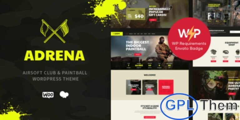 Adrena – Airsoft & Paintball Club WordPress Theme Adrena is a stylish and modern WordPress theme built for paintball clubs, airsoft communities, and strikeball organizations. Fully responsive and user-friendly, it helps you create a dynamic online presence for gaming clubs, sports events, or adventure activities.