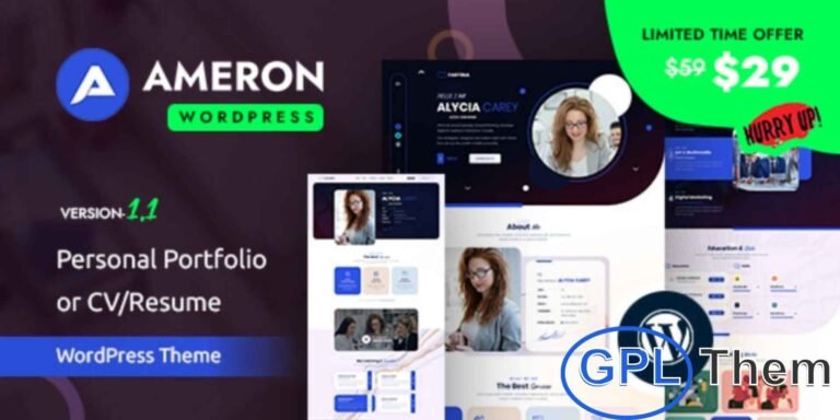 Ameron – Personal Portfolio & CV WordPress Theme Ameron is a sleek one-page WordPress theme designed for personal portfolios, CVs, and resumes. Perfect for developers, designers, freelancers, and creative professionals, this theme helps you showcase your skills, projects, and achievements in a modern and professional way.