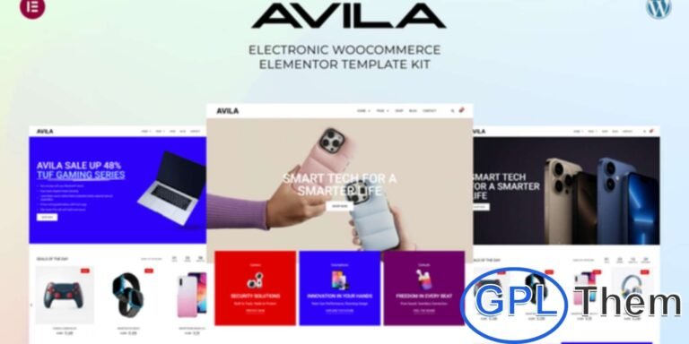Avila – Electronic WooCommerce Elementor Template Kit Avila is a modern WooCommerce Elementor Template Kit designed to build professional electronic stores with ease. Perfect for selling gadgets, home appliances, accessories, and digital products, this kit helps you launch your online shop quickly and efficiently.