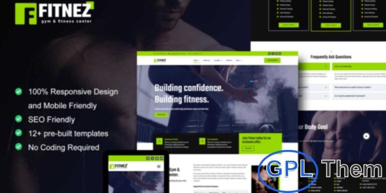 Fitnez – Fitness & Gym Elementor Template Kit Fitnez is a modern Elementor Template Kit designed for fitness centers, gyms, sports facilities, martial arts studios, personal trainers, and athletes.
