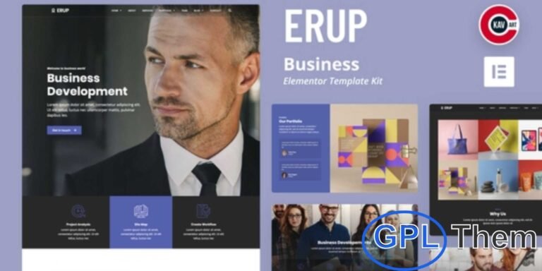 Erup – Business & Creative Agency Elementor Template Kit Erup is a modern and clean Elementor Template Kit designed for businesses, creative agencies, and professional portfolios. Perfect for showcasing your services, team, and projects, it includes ready-made pages like Home, About Us, Portfolio, Services, Team, and Contact.