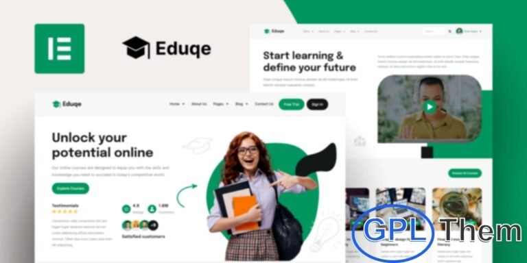 Eduqe – Online Courses Elementor Pro Template Kit Eduqe is a professional Elementor Pro Template Kit designed specifically for online courses and e-learning platforms. Perfect for virtual tutoring, on-demand workshops, group mentoring, interactive webinars, and digital training programs, this template kit features modern and responsive layouts.