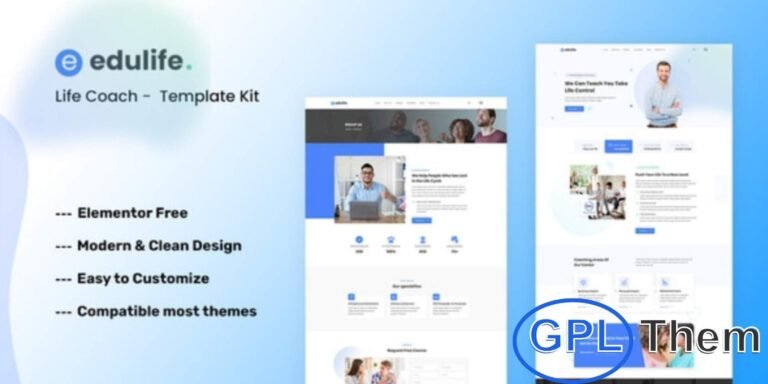 EduLife – Life Coach Elementor Template Kit EduLife is a modern Elementor Template Kit designed for life coaches, business trainers, therapists, and diet or nutrition consultants. Featuring a clean, responsive, and professional design, this kit allows you to create a fully functional coaching website easily.