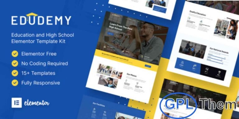 Edudemy – School & Education Elementor Template Kit Edudemy is a modern and professional Elementor Template Kit designed for creating stunning education websites. Ideal for schools, universities, primary and high schools, or any educational institution, this kit features a clean, responsive, and retina-ready design.