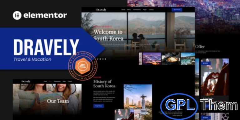 Dravely – Travel & Vacation Elementor Template Kit Dravely is a stylish and fully responsive Elementor Template Kit designed for travel agencies, tour operators, vacation planners, and tourism websites. Featuring a modern dark layout, this kit is perfect for showcasing trips, destinations, accommodations, and adventure tours.