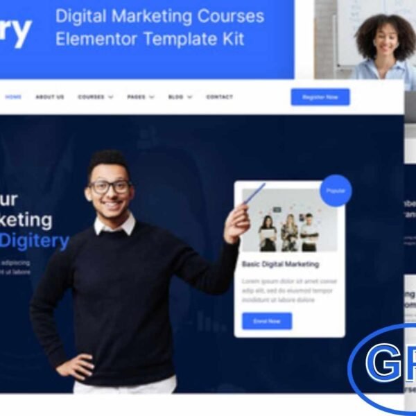 Digitery – Digital Marketing Courses Elementor Template Kit Digitery is a modern Elementor Template Kit designed for digital marketing courses, online education, business coaching, and e-learning websites. With its clean and professional design, it allows you to build a stunning WordPress-based website effortlessly.