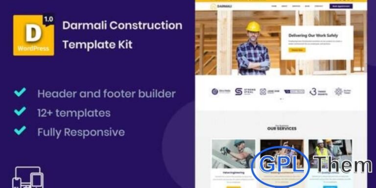 Darmali – Construction Elementor Template Kit Darmali is a versatile Elementor Pro Template Kit crafted for construction companies, industrial businesses, contractors, and building service providers. With its modern and professional design, it helps you create a strong online presence for showcasing projects, services, and company profiles.