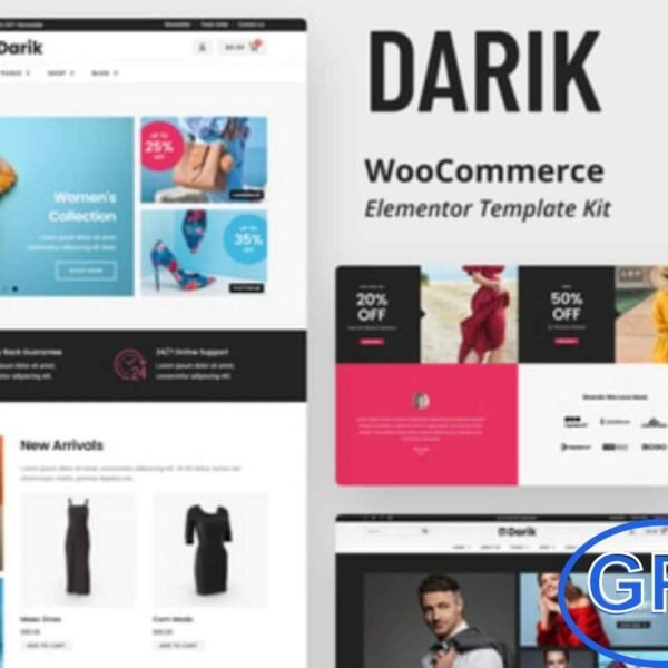 Darik – Fashion WooCommerce Elementor Template Kit Darik is a stylish Elementor Template Kit designed for WooCommerce websites and eCommerce businesses. Perfect for fashion stores, clothing shops, and online boutiques, it allows you to create a modern and professional online shop with ease.