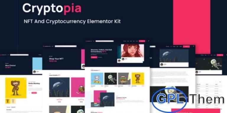 Cryptopia – NFT Crypto Sales Elementor Template Kit Cryptopia is a premium Elementor Pro Template Kit designed for NFT portfolios, crypto marketplaces, and digital art sales. Perfect for building a professional NFT website, it seamlessly integrates with WooCommerce, Tatum, and NFT minting plugins to create a complete online marketplace.