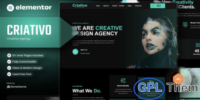 Criativo – Creative Agency & Portfolio Elementor Template Kit Criativo is a modern Elementor Template Kit designed for creative agencies, design studios, freelancers, and agency businesses. Featuring a sleek, dark, and clean design, it offers a professional and visually engaging layout for showcasing portfolios, projects, and services.