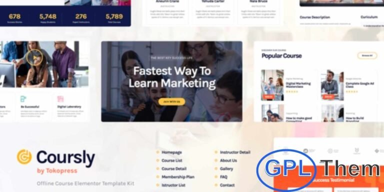 Coursly – Education & Offline Course Elementor Template Kit Coursly is a modern and professional Elementor Template Kit designed for language centers, training courses, offline classes, and educational websites. With a clean and engaging layout, it helps showcase courses, instructors, schedules, and learning programs effectively.