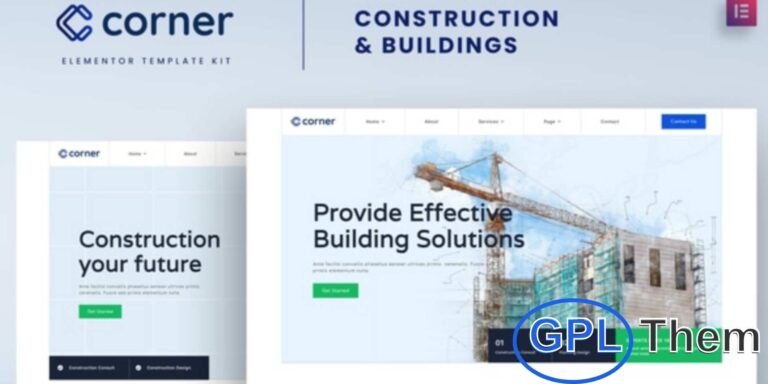 Corner – Construction & Building Elementor Template Kit Corner is a modern Elementor Template Kit designed for construction companies, building contractors, and architecture firms. With its clean and professional layouts, it allows you to create a modern and elegant website for your construction business quickly and efficiently.