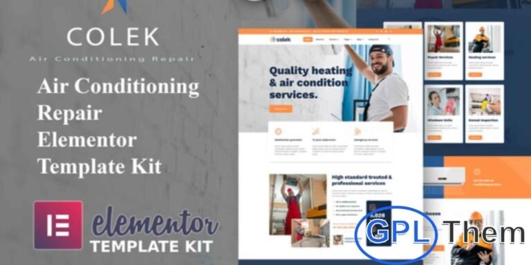 Colek – AC Repair Services Elementor Template Kit Colek is a modern Elementor Template Kit designed for AC repair services, heating and cooling companies, air conditioning firms, and ventilation businesses. It also works perfectly for electricians, energy companies, maintenance professionals, and solar system installers.