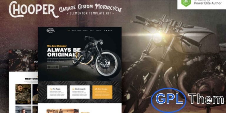 Chooper – Custom Motorcycle Garage Elementor Template Kit Chooper is a modern Elementor Template Kit designed for custom motorcycle workshops, garages, motorbike shops, and automotive service businesses. With a clean and professional layout, it helps create a sleek WordPress-based website that showcases bikes, services, and products effectively.