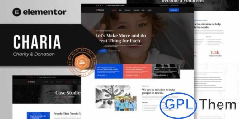 Charia – Charity & Donation Elementor Template Kit Charia is a fully responsive and modern Elementor Template Kit designed for charities, nonprofits, foundations, NGOs, volunteers, and fundraising initiatives. With a clean and customizable design, it helps create a professional online presence to showcase campaigns, accept donations, and engage supporters effectively.