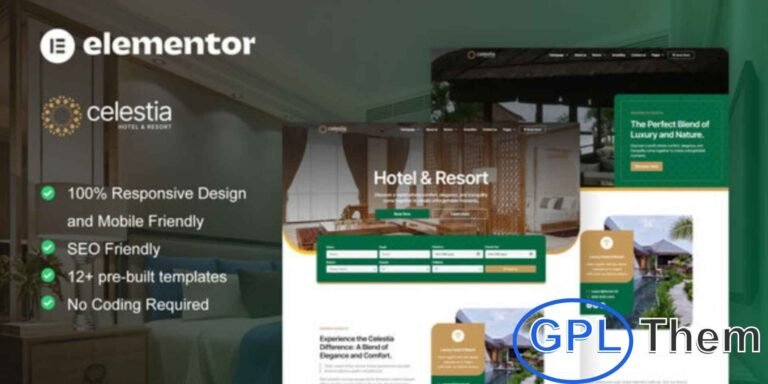 Calestia – Hotel & Resort Elementor Template Kit Calestia is a modern and creative Elementor Template Kit designed for hotels, resorts, and hospitality businesses. With 12+ pre-built templates, it offers stylish and contemporary layouts to showcase rooms, amenities, services, and special offers.