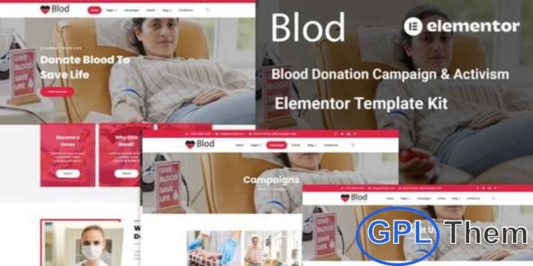 Blod – Blood Drive & Donation Campaigns Elementor Template Kit Blod is a modern Elementor Template Kit built for Blood Donation, Non-Profit Organizations, Charity Foundations, Hospitals, and Fundraising Campaigns. Designed with a clean and professional layout, it provides all the essential elements to create a powerful and engaging website for blood donation activism and awareness.