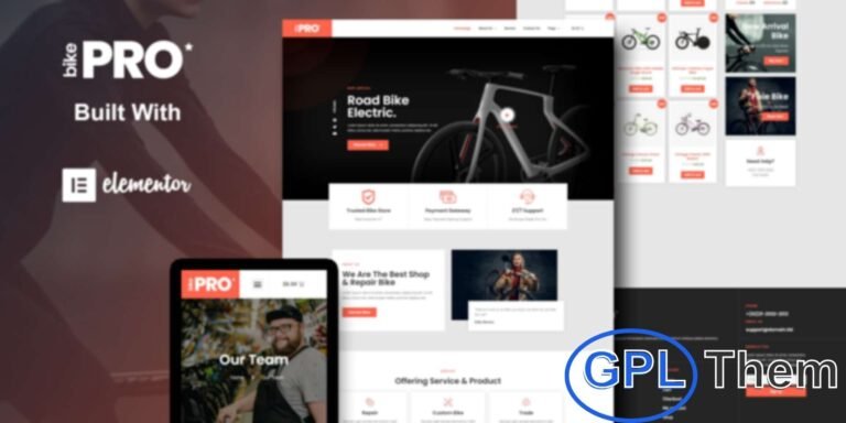 BikePro – WooCommerce Elementor Template Kit BikePro is a modern WooCommerce Elementor Template Kit designed specifically for bike shops, cycling stores, and related businesses. With 12 pre-built templates, it offers a stylish and professional design to showcase bicycles, accessories, spare parts, and repair services.