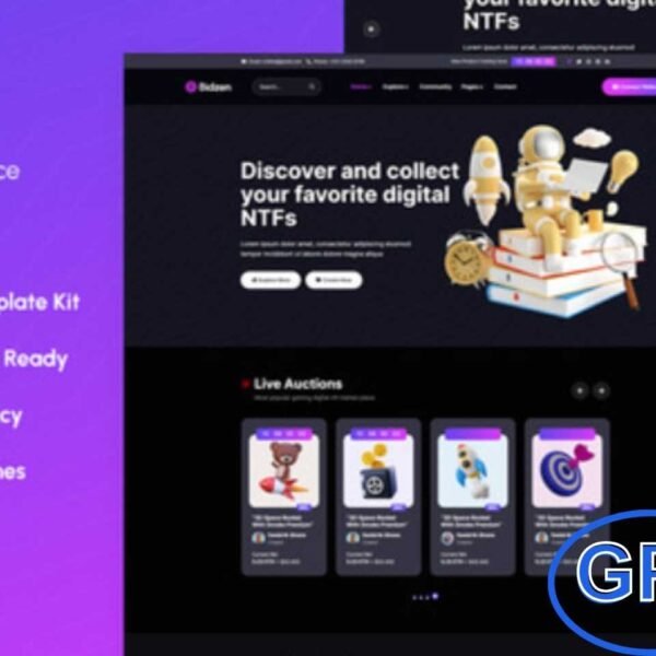 Bidzen – NFT Sales Elementor Template Kit Bidzen is a modern Elementor Template Kit designed for NFT sales, crypto art, and digital collectibles. Perfect for creating an online marketplace, it allows you to showcase, sell, trade, and auction NFTs with ease.