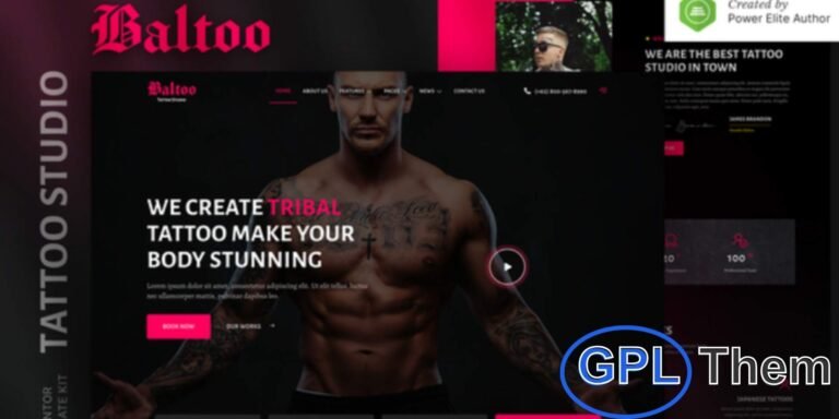 Baltoo – Tattoo Studio & Artist Elementor Template Kit Baltoo is a modern and stylish Elementor Template Kit designed for tattoo studios, piercing shops, tattoo artists, and related creative businesses. With a clean and professional layout, it allows you to showcase artwork, services, portfolios, and artist profiles effectively.