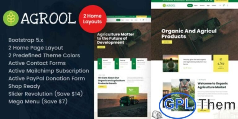 Agrool – Agriculture & Farming Elementor Template Kit Agrool is a modern Elementor Template Kit created for agriculture, farming, and eco-friendly businesses. It is perfect for organic food producers, fruit and vegetable farms, agricultural companies, and sustainable lifestyle brands.