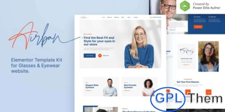 Airban – Glasses & Eyewear Elementor Template Kit Airban is a modern and stylish Elementor Template Kit designed for creating professional websites for glasses, sunglasses, and eyewear stores. Perfect for building a sleek landing page, this kit comes with a clean and elegant design that is fully responsive and retina-ready.
