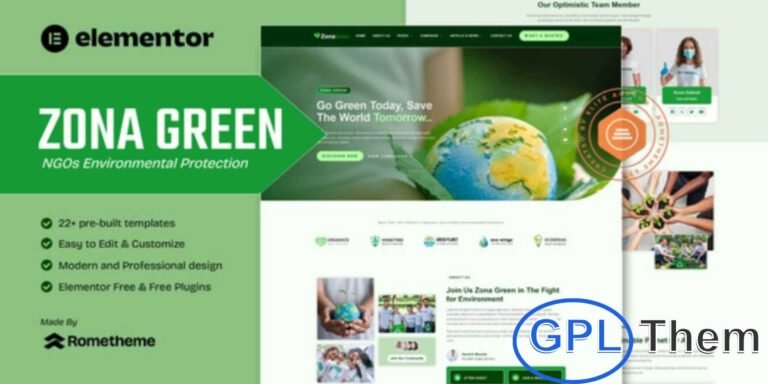 Zona Green – NGOs & Environmental Protection Elementor Template Kit Zona Green is a modern Elementor Template Kit crafted for NGOs, nonprofit organizations, and environmental protection websites.