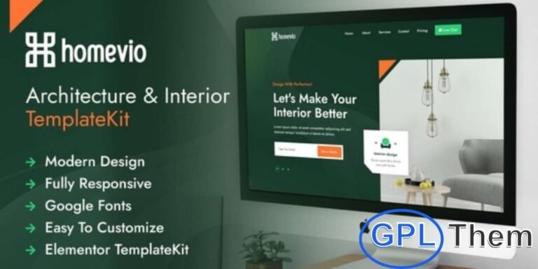 Homevio – Architecture & Interior Elementor Template Kit Homevio is a modern Elementor Template Kit designed for architecture and interior design websites. Perfect for interior designers, home decoration companies, and office renovation services, this template helps showcase stylish interiors, modern office spaces, and creative room layouts.