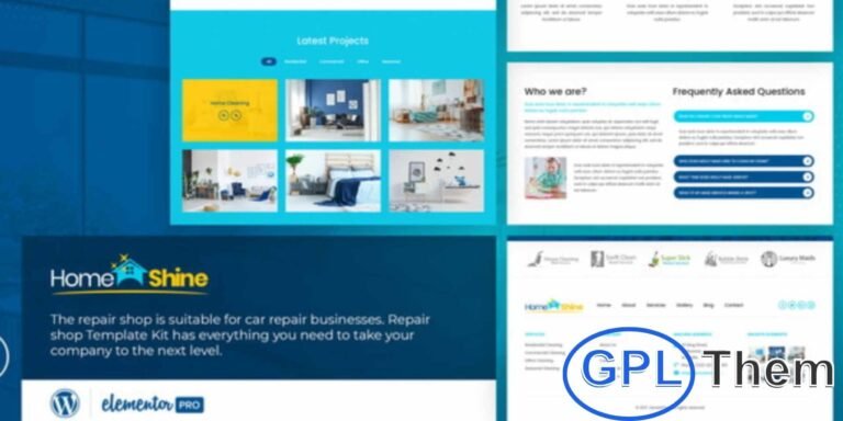 HomeShine – Cleaning & Laundry Elementor Template Kit HomeShine is a modern Elementor Template Kit perfect for cleaning service companies, laundry businesses, and dry cleaning services. Designed with a clean and professional layout, this template allows you to build a fully functional website without any coding.