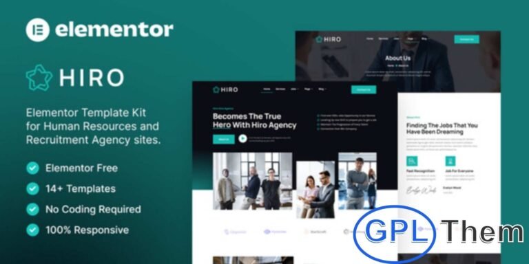 Hiro – Human Resources & Recruitment Agency Elementor Template Kit Hiro is a modern and professional Elementor Template Kit designed for Human Resources, recruitment agencies, HR consultants, outsourcing companies, and job boards.