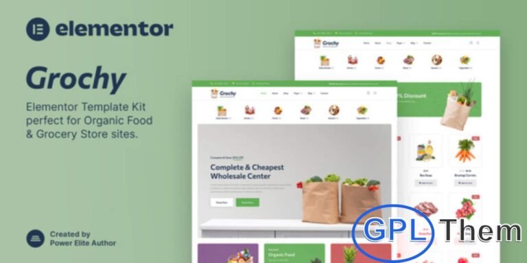 Grochy – Organic Food & Grocery Store Elementor Template Kit Grochy is a clean and modern Elementor Template Kit designed for building professional WordPress websites for grocery stores, organic food shops, online supermarkets, and food delivery services. It comes with a fully responsive and retina-ready layout, ensuring your site looks flawless on all devices.