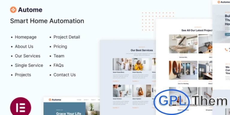 Autome – Smart Home Automation Elementor Template Kit Autome is a modern Elementor Pro Template Kit built for Smart Home Automation services, smart devices, and home security solution websites. With its elegant and unique design, this kit is ideal for showcasing innovative home technology, IoT products, and automation services.
