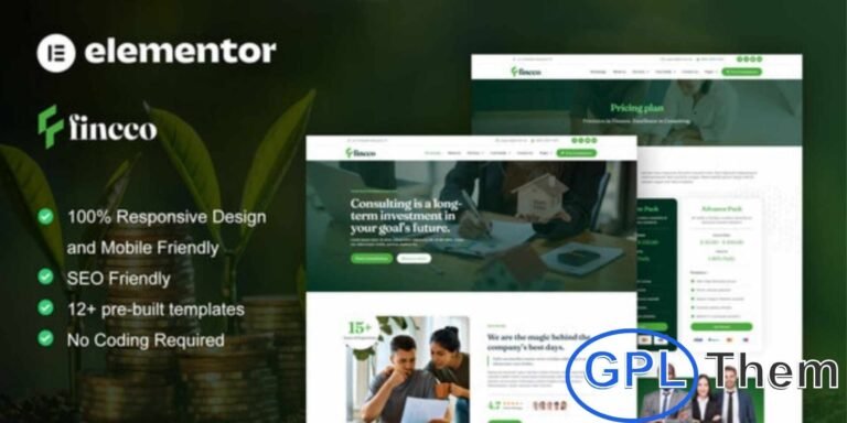 Fincco – Finance & Investment Company Elementor Pro Template Kit Fincco is a professional Elementor Pro Template Kit designed for Finance and Investment Company websites. It’s perfect for creating modern, responsive, and visually appealing sites for Financial Advisors, Investment Firms, Accountants, Insurance Agencies, and Business Consultants.