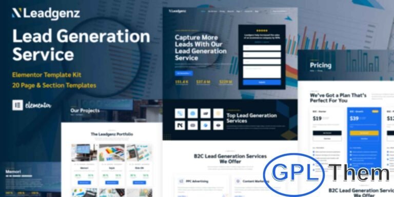 Leadgenz – Lead Generation & Sales Agency Elementor Pro Template Kit Leadgenz is a modern and professional Elementor Pro Template Kit crafted for lead generation, sales, and marketing agencies. Featuring clean, fully responsive, and customizable layouts, Leadgenz makes it easy to build a high-converting website quickly.
