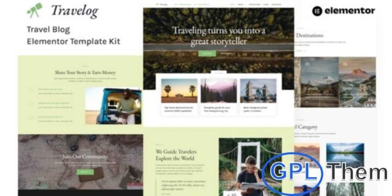 Travelog – Travel Blog Elementor Template Kit Travelog is a stylish and professional Elementor Template Kit designed for travel blogs and adventure websites. Featuring a clean and modern layout, this kit is perfect for showcasing travel stories, destinations, and community experiences.