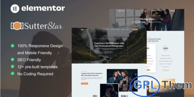 SutterStar – Photography Services & Portfolio Elementor Template Kit SutterStar is a modern Elementor Template Kit designed for photography service and portfolio websites.