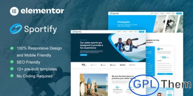 Sportify – Water Sports & Surfing Elementor Pro Template Kit Sportify is a modern Elementor Pro Template Kit designed for water sports, surfing, and adventure activity websites.