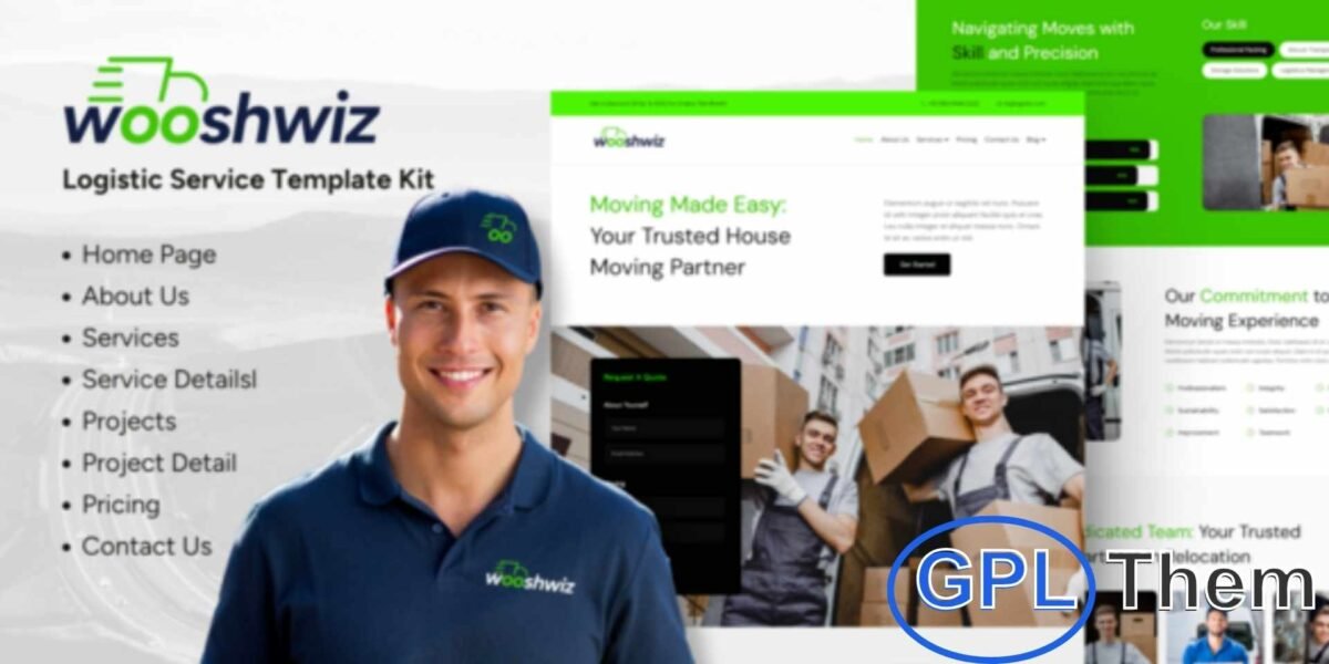 Wooshwiz – Logistic & Shipping Elementor Template Kit Wooshwiz is a modern Elementor Template Kit designed for logistics, shipping, and moving service companies. This kit helps you build a professional website to showcase services such as freight shipping, house moving, courier solutions, and transportation.
