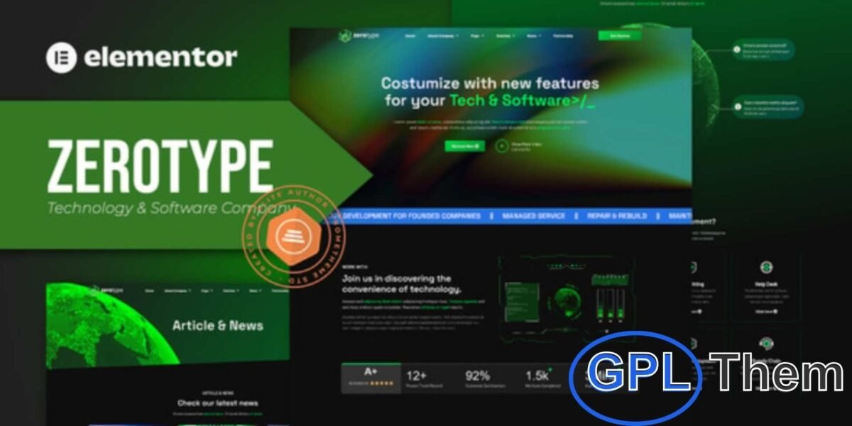 Zerotype – Technology & Software Company Elementor Template Kit Zerotype is a modern Elementor Template Kit designed for technology companies, software businesses, IT services, and cybersecurity firms.