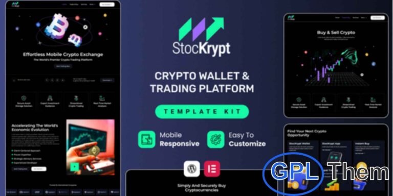 Stockrypt – Online Trading & Investment Elementor Template Kit Stockrypt is a sleek and modern Elementor Template Kit built for online trading, investment, and cryptocurrency platforms. Designed for both beginners and professionals, this kit includes customizable pages for market analysis, live trading charts, and financial insights.