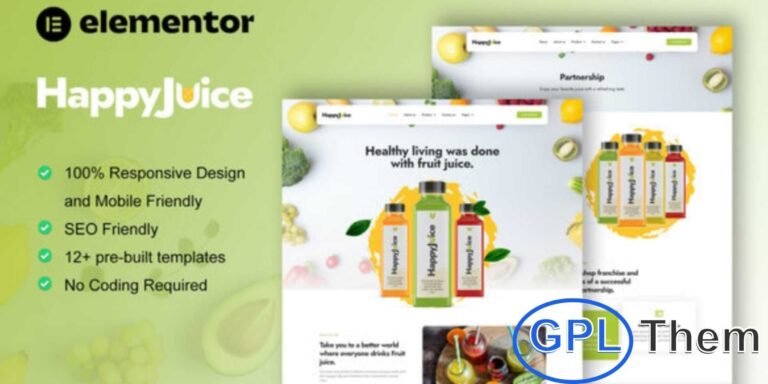 HappyJuice – Juice & Fresh Drink Elementor Pro Template Kit HappyJuice is a refreshing and modern Elementor Pro Template Kit designed for juice bars, smoothie shops, and fresh drink websites.