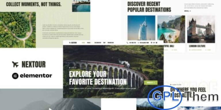 Nextour – Tour Guide & Travel Agency Elementor Template Kit Nextour is a modern Elementor Template Kit designed for travel agencies, tour guides, and adventure businesses. With fully responsive and professionally crafted templates, it allows you to quickly create a visually appealing WordPress website.