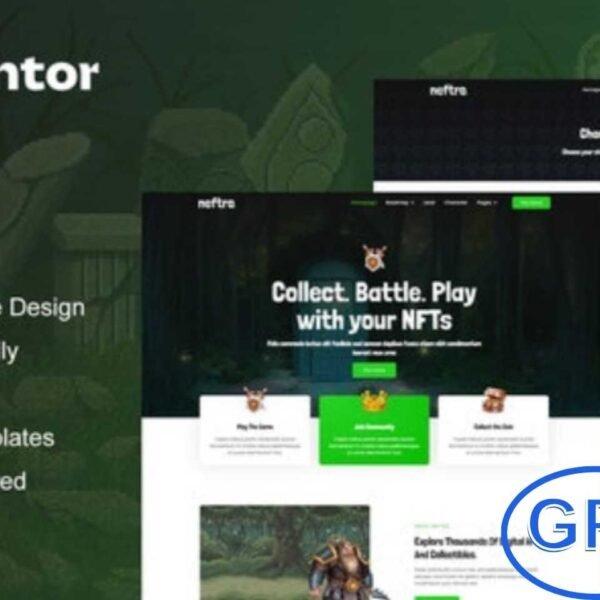 Neftro – Game NFT Elementor Template Kit Neftro is a modern Elementor Template Kit designed for NFT and gaming project websites. Perfect for showcasing NFT game portfolios, crypto-collectibles, digital items, and more, it features 12+ pre-built templates with sleek, contemporary designs.