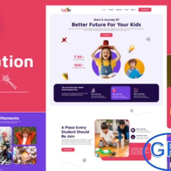 Kinderdot – Kindergarten & Pre-School Elementor Template Kit Kinderdot is a modern Elementor Template Kit designed for creating professional and engaging websites for kindergartens, pre-schools, and early childhood education centers.
