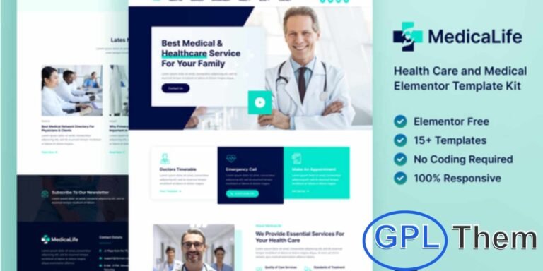 MedicaLife – Health Care & Medical Elementor Template Kit MedicaLife is a modern and professional Elementor Template Kit designed to build fully functional websites for healthcare and medical services.