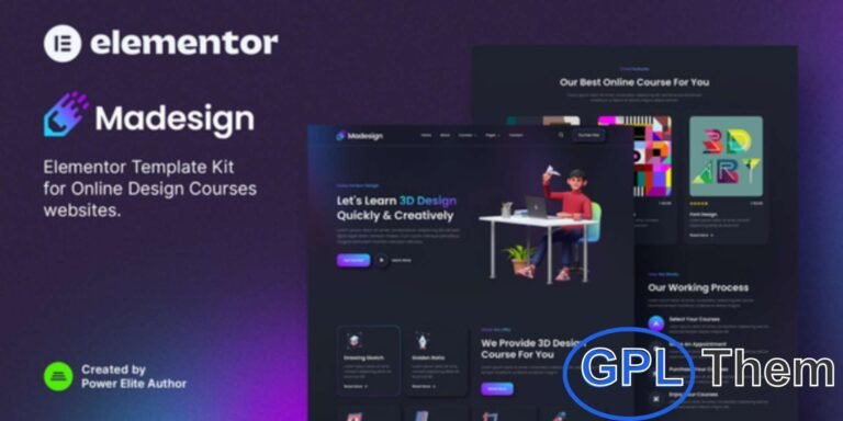 Madesign – Online Design Courses Elementor Template Kit Madesign is a sleek and modern Elementor Template Kit perfect for creating professional WordPress websites for online design courses, classes, lessons, certifications, and educational programs.
