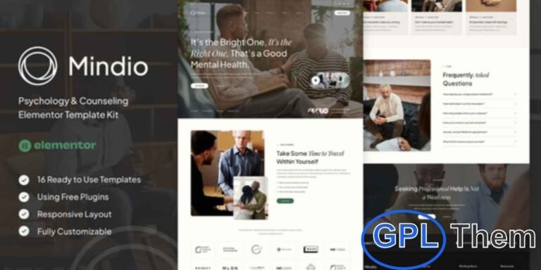 Mindio – Psychology & Counseling Elementor Template Kit Mindio is a modern and professional Elementor Template Kit designed for psychologists, counselors, psychiatrists, and therapy centers.