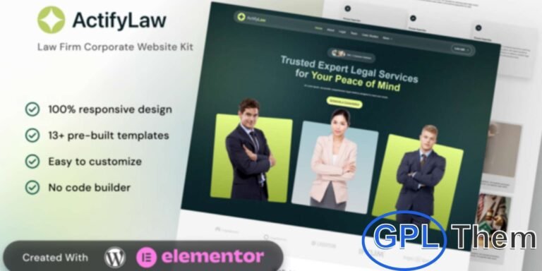 ActifyLaw – Law Firm Corporate Elementor Template Kit ActifyLaw is a professional and elegant Elementor Template Kit built specifically for law firms, attorneys, legal advisors, and corporate law offices. Designed with precision and trust in mind, this template kit helps you showcase your expertise, highlight your legal services, and connect seamlessly with potential clients.