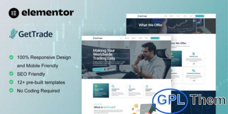 GetTrade – Trading & Investment Elementor Template Kit GetTrade is a modern and professional Elementor Template Kit crafted for trading, investment, and financial service websites. Perfect for investment firms, financial advisors, wealth management companies, and crypto or stock trading platforms, this kit helps you build a powerful and trustworthy online presence with ease.